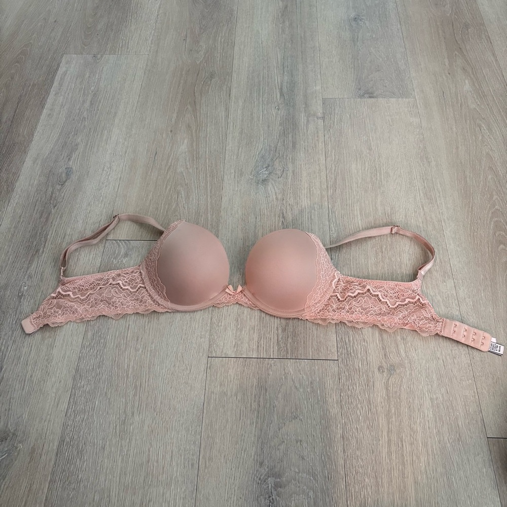 Victorias Secret Push Up Bra 32C Pale Pink Push Up Dream Angel Lace Bow Classic